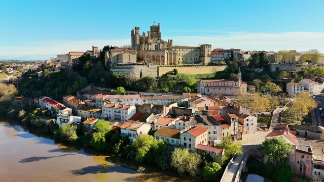 Aerial view of Beziers old town, France.