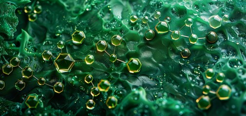 Abstract Green Molecular Network. Abstract image of green molecular network on a textured surface, representing scientific research and nanotechnology concepts.