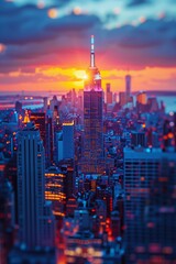 Fototapeta premium Sunset in New York City: Photorealistic DSLR Capture