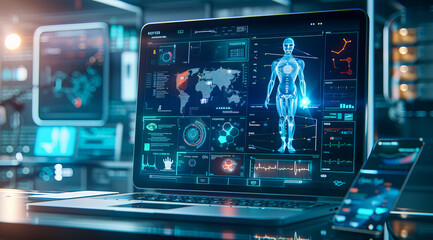 Fototapeta premium Medical human body 3D modeling, body scans and research for future medicine.