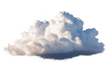 Soft and fluffy cloud with realistic details isolated on a transparent, white background, available as png
