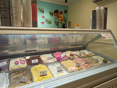 IL Gelato Cafe Haleiwa in Oahu Hawaii Displaying Colorful Gelato Selection