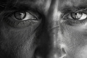 A furrowed brow and narrowed eyes, a steely gaze filled with determination and unwavering resolve. Concept of resolute determination. Generative Ai.