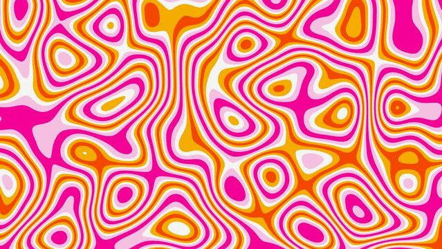 Illustration psychedelic wavy y2k liquid pink abstract pattern background in lesbian LGBT pride colors. Retro 90s 80s disco music party summer texture template. Animation loop 30fps 4k	