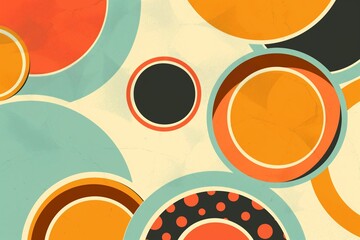 Retro 1950s-1970s Circle Perforated Abstract Background Design with Copy Space