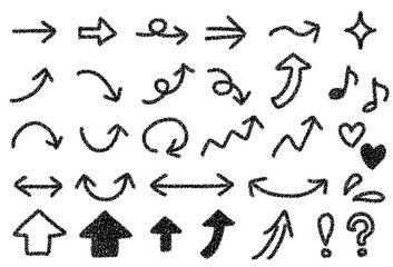 シンプルな矢印の手書きイラストセット　クレヨンタッチ