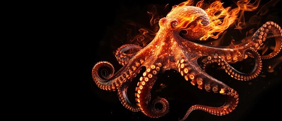 Obraz premium An octopus with tentacles of writhing fire