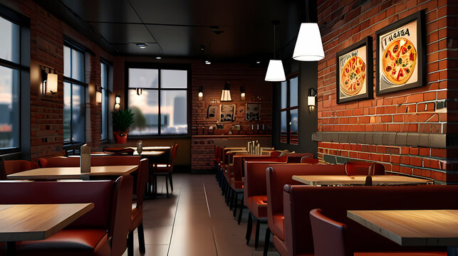 Background with a pizza restaurant interior view theme
