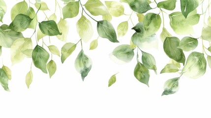 Obraz premium Elegant watercolor green leaves pattern on a light background, perfect for a delicate and nature-inspired background.