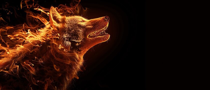 A howling wolf made of fierce flames