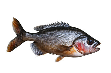 Fototapeta premium A vibrant black fish with its mouth open isolated on a transparent, white background, png, showcasing intricate details