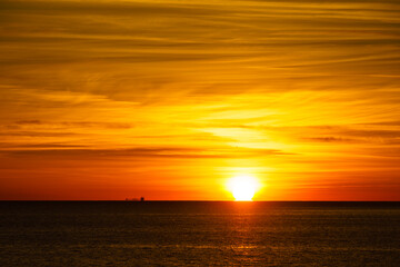 Sunrise over sea. Morning seascape.