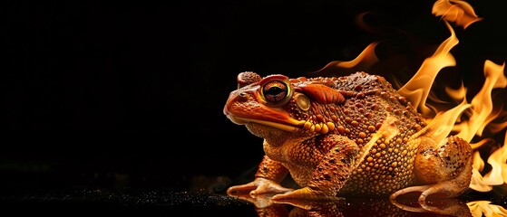 Obraz premium A toad with a body made of crackling fire