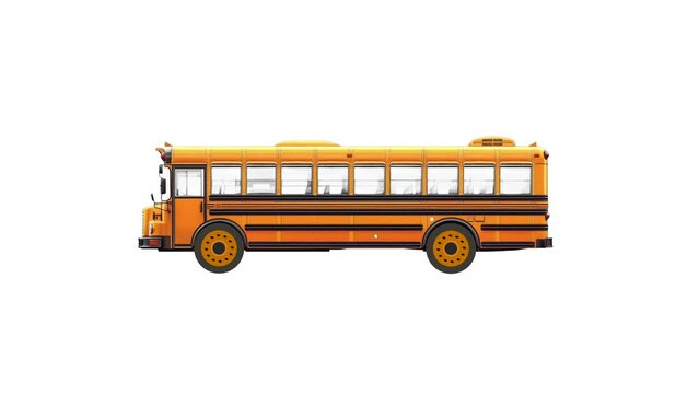 Classic Yellow School Bus animated against a White Background, Seamless Loop Animation. Back-to-school Concept