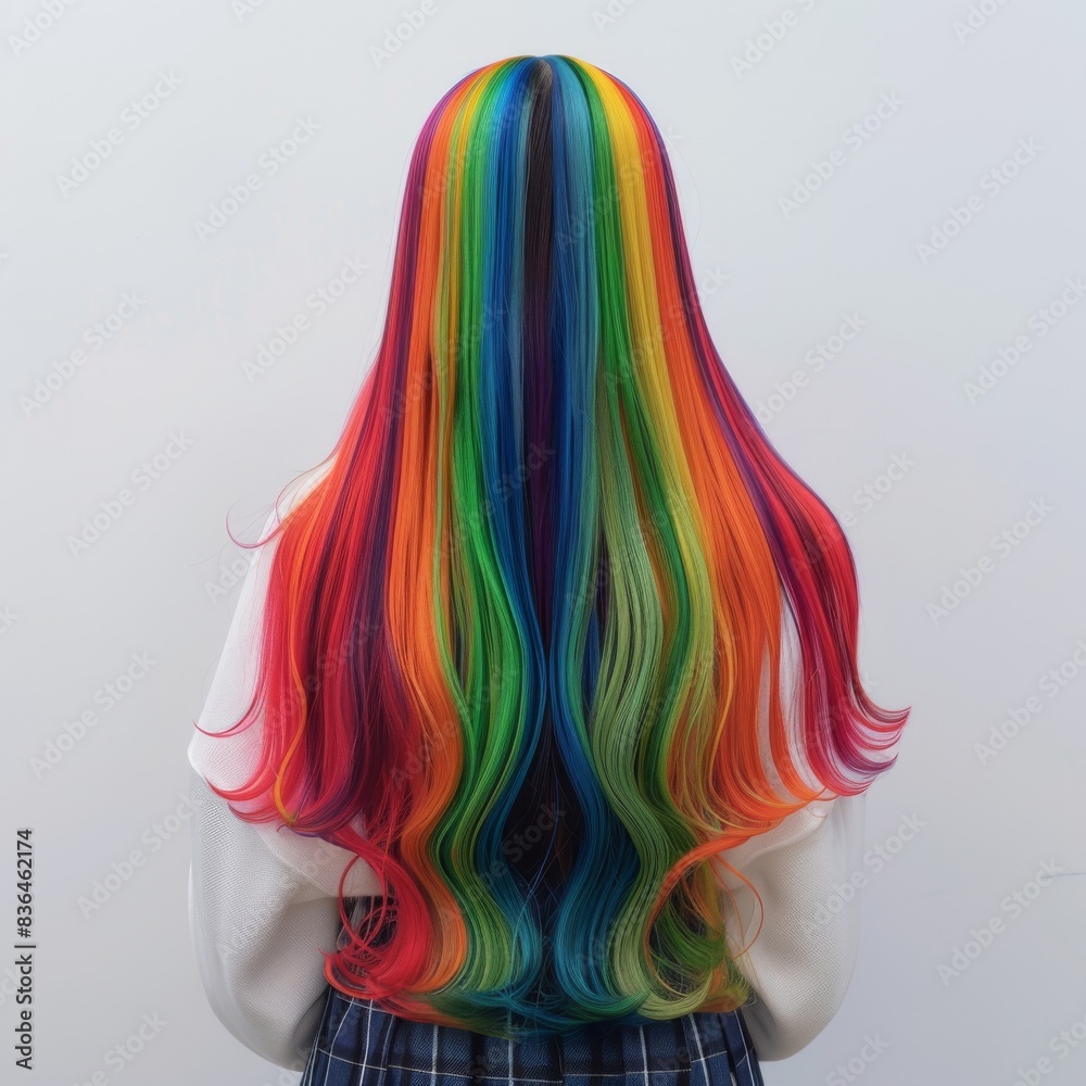 Wall mural woman hair as rainbow color splash. beautiful young woman model.