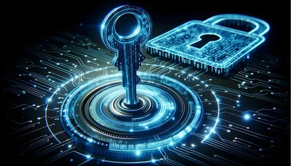 Abstract cyber security concept with key and binary code. Cybersecurity and privacy concepts to protect data. cyber security technology for protecting personal data and secure internet. Generative AI