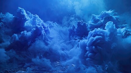 Fototapeta premium Cerulean smoke undulates over deep sea exploration, underwater adventure in minimalist style.