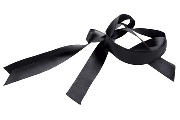 Elegant black satin ribbon tied in a bow, isolated with transparent, png and white background, versatile for design use