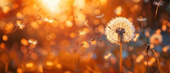 A dandelion releasing its seeds to the wind