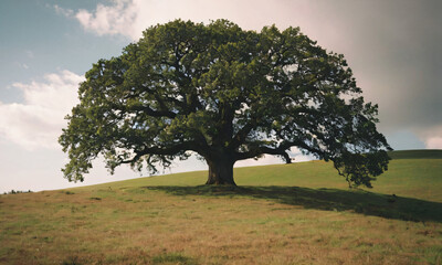 old oak tree on top of hill