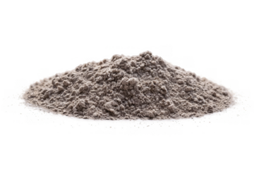 A high-quality image of a pile of fine grey powder against a transparent, white background, perfect for png display