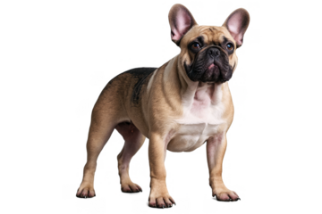Adorable French Bulldog standing alert on a transparent white background, ideal png image