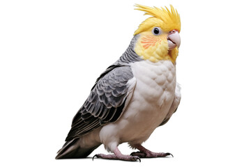 Cute cockatiel with detailed plumage isolated with a transparent, white background for png