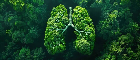 Green lung forest in a shape of lungs for a healthy environment and planet earth. Healthy lungs fresh air concept