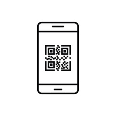qr scan code on phone icon vector design outline style