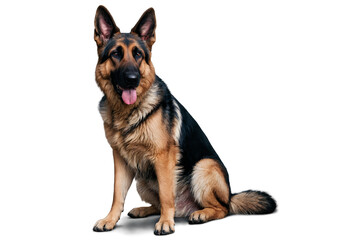 Fototapeta premium A German Shepherd dog sits alertly on a white background, creating a perfect png with a transparent setting