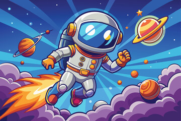 Lively Space Expedition: Cute Astronauts and Vibrant Planets