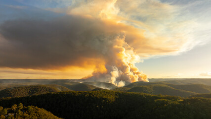 Drone aerial photograph of controlled bush fire hazard reduction burning by the Rural Fire Service...