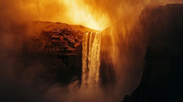 The beauty of nature on full display as a waterfall is transformed into a blazing wonder during the firefall phenomenon.