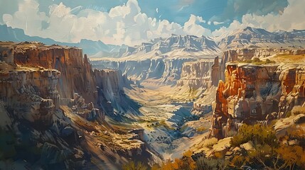 Create a captivating image of a majestic national monument from a tilted angle perspective Capture the essence of strength and pride in oil painting style