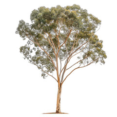 A slender eucalyptus tree with peeling bark and aromatic leaves, isolated on white background, capturing the essence of Australian landscapes
