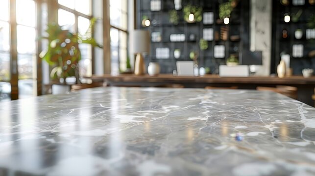 Sharp focus on the product against a blurred background of an office interior with bokeh highlights.