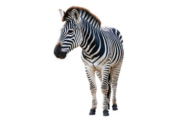 Zebra portrait with detailed stripes, isolated against a transparent white background, ideal for png