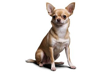 Obraz premium An adorable small brown and white dog sitting, face blurred, with transparent, white background in png format