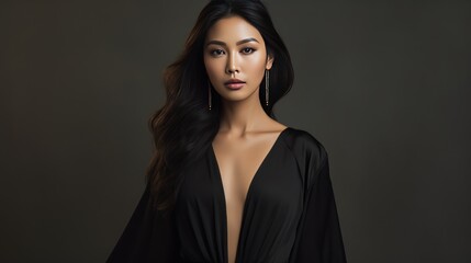 Fototapeta premium stylish Asian woman in a sophisticated black dress, 