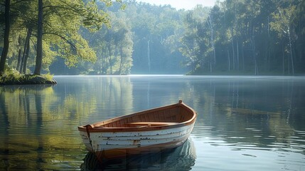 Boating on a serene lake with picturesque views - Powered by Adobe