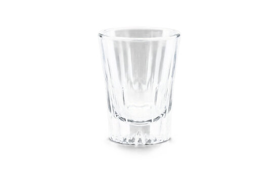 Transparent clear shot glass isolated with a white background, png, rendering for product mockup