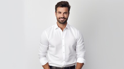 a successful businessman in a crisp white shirt and jeans, 