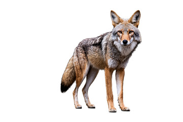 Obraz premium Realistic image of a coyote alert and standing, isolated on a transparent, white background, available in png format for design use