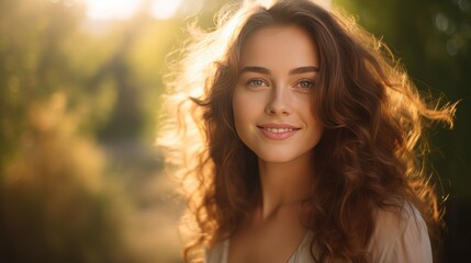 a young woman with a serene smile that reflects inner peace and tranquility, beauty and effortless elegance. 