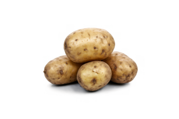 A group of fresh potatoes with one area pixelated, isolated on a white background as a png with a transparent approach