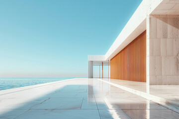 Obraz premium White Building on a blue sky backdrop.Modern concrete architecture. 