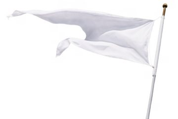 A white flag waving on a pole with a golden finial, against a transparent background suitable for png use in different contexts and symbolic messages