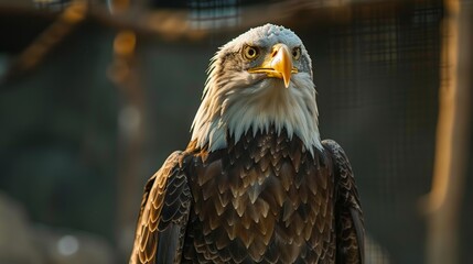 Naklejka premium Bald eagle in mid-screech, with the American flag flowing behind it in a patriotic display