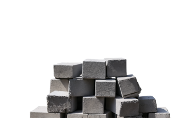 Pile of grey concrete blocks on a transparent, white background, png perfect for construction themes