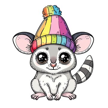 recommend clip art: Sugar Glider with a colorful rainbow hat